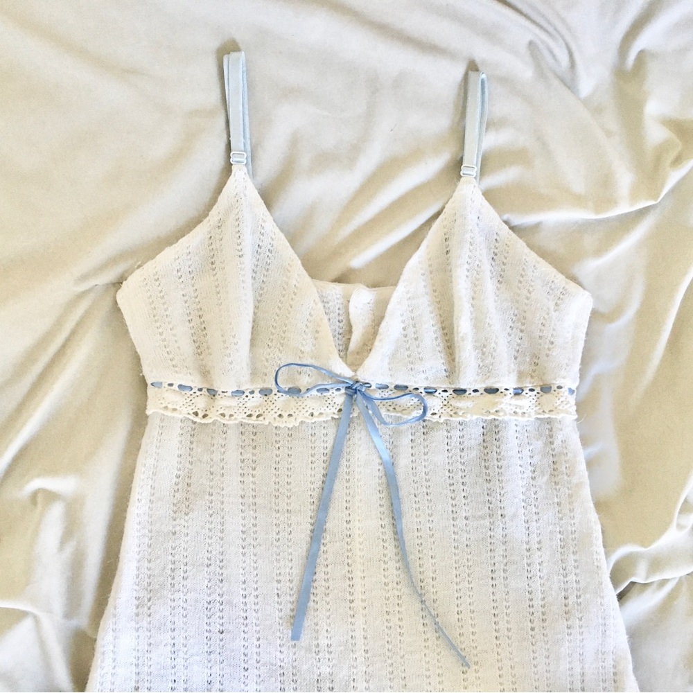 *SOLD* Vintage Pointelle Ribbon Mini Dress